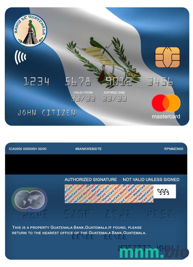 Guatemala Banco de Guatemala bank przykład karty mastercard w formacie PSD